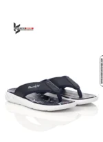 A-man-lightweight, navy-blue-medicated-flip-flops-with-thick-white-sole-and-soft, comfortable thong strap.