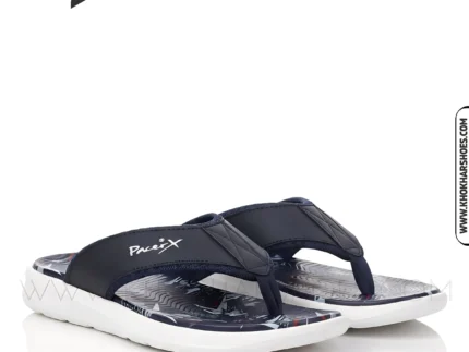 A-man-lightweight, navy-blue-medicated-flip-flops-with-thick-white-sole-and-soft, comfortable thong strap.