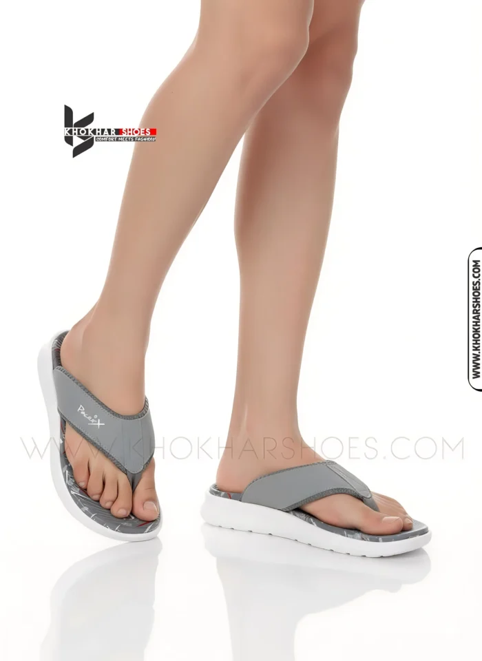 A-man-lightweight-Grey-medicated-flip-flops-with-thick-white-sole-and-soft, comfortable thong strap.