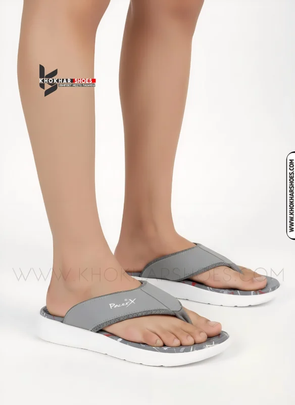 A-man-lightweight-Grey-medicated-flip-flops-with-thick-white-sole-and-soft, comfortable thong strap.