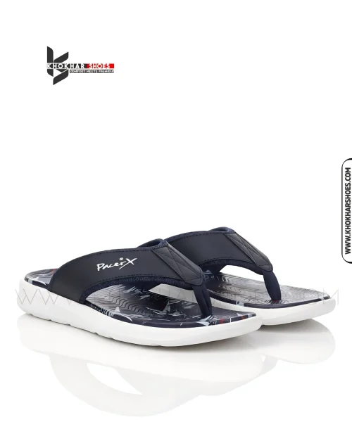 A-man-lightweight, navy-blue-medicated-flip-flops-with-thick-white-sole-and-soft, comfortable thong strap.
