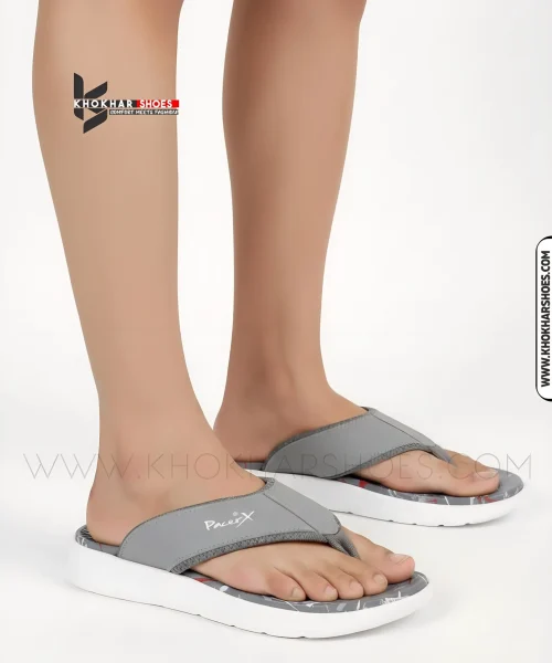 A-man-lightweight-Grey-medicated-flip-flops-with-thick-white-sole-and-soft, comfortable thong strap.